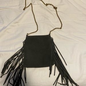 Dark grey and gold fringe purse